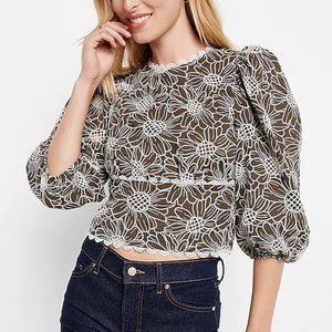 (C) Express Embroidered Eyelet Open Back Top